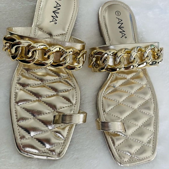 SZ 8 Gold Chain Toe Ring Sandal square toe - Picture 3 of 5